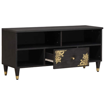 vidaXL TV Cabinet with Drawer Black 100 x 33 x 46 cm Solid Mango Wood