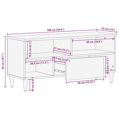 vidaXL TV Cabinet with Drawer Black 100 x 33 x 46 cm Solid Mango Wood