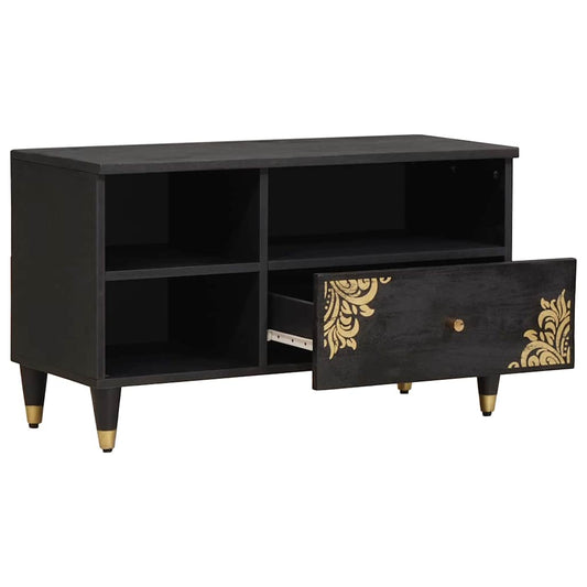 vidaXL TV Cabinet with Drawer Black 80 x 33 x 46 cm Solid Mango Wood