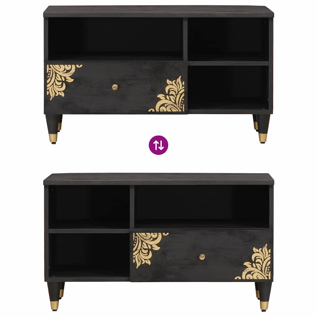 vidaXL TV Cabinet with Drawer Black 80 x 33 x 46 cm Solid Mango Wood