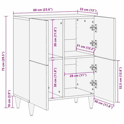 vidaXL Sideboard with Shelf Black 60 x 33 x 75 cm Solid Mango Wood