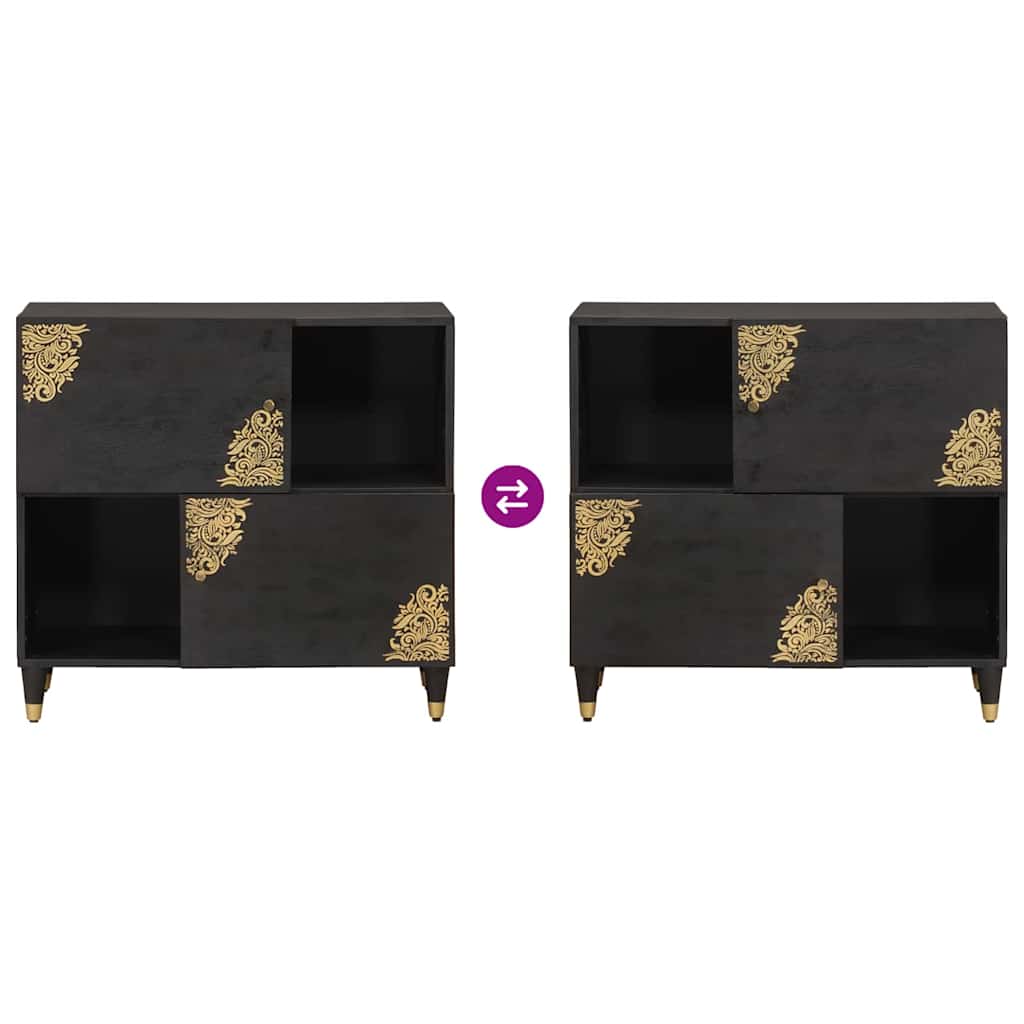 vidaXL Sideboard with Shelf Black 80 x 33 x 75 cm Solid Mango Wood