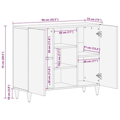 vidaXL Sideboard with Shelf Black 90 x 33 x 75 cm Solid Mango Wood