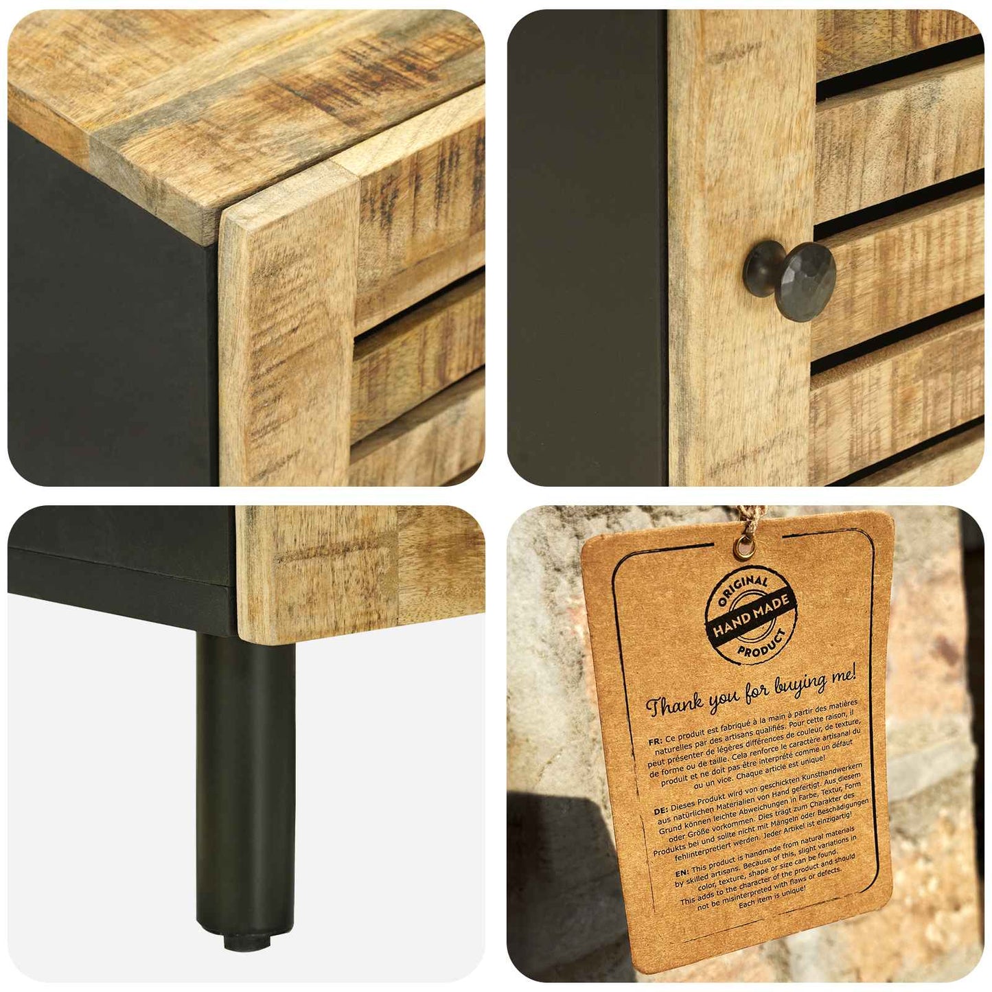 vidaXL Bedside Table Natural 40 x 33 x 46 cm Solid Mango Wood