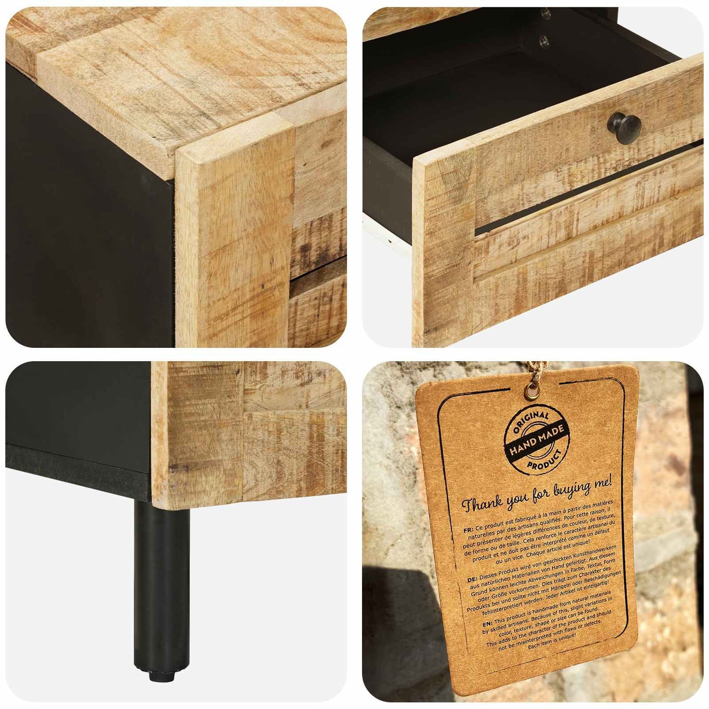 vidaXL Bedside Table Natural 40 x 33 x 46 cm Solid Mango Wood