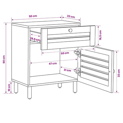 vidaXL Bedside Table Natural 50 x 33 x 60 cm Solid Mango Wood