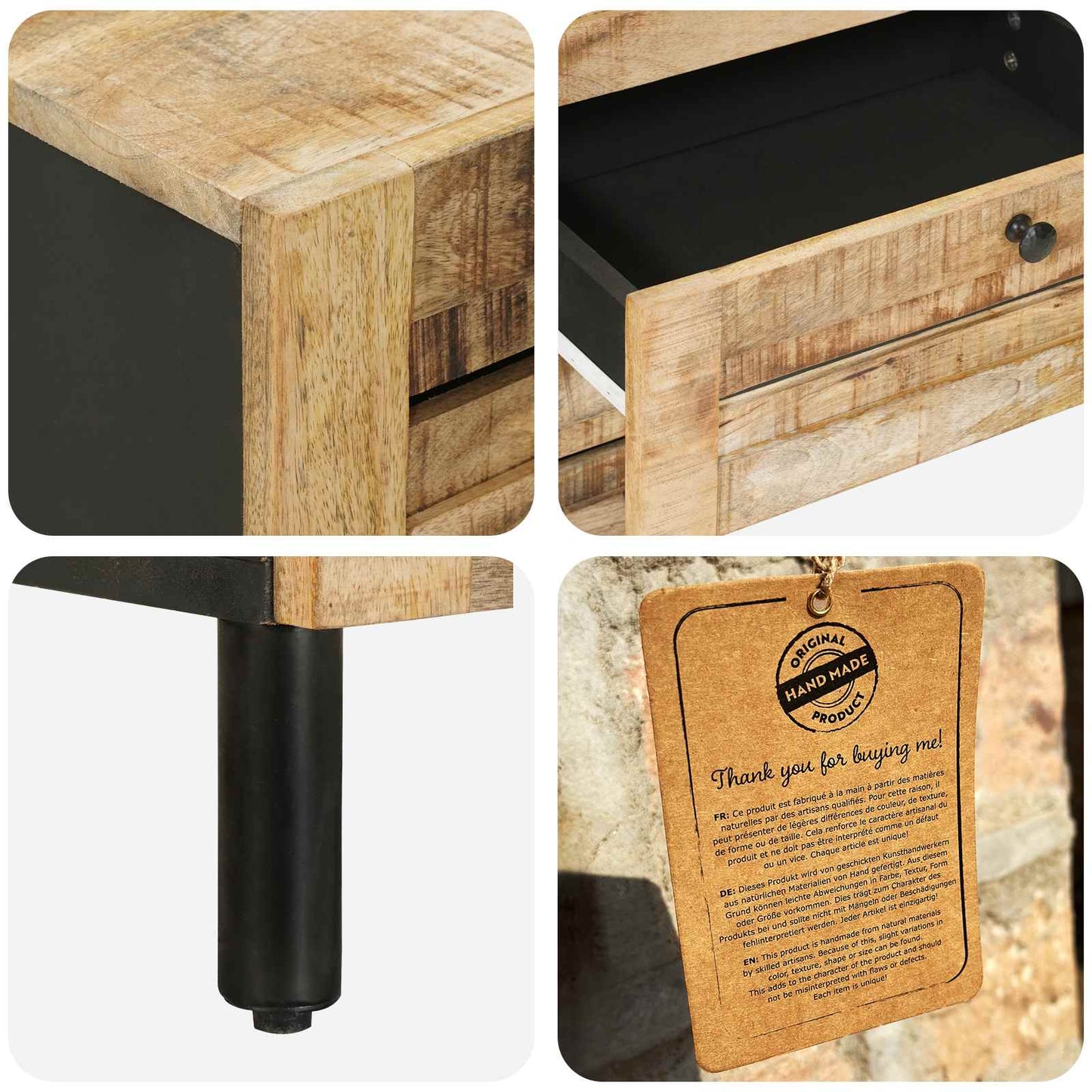 vidaXL Bedside Table Natural 50 x 33 x 62 cm Solid Mango Wood