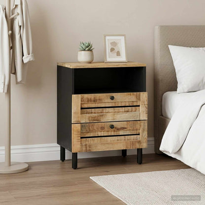 vidaXL Bedside Table Brown and Black 50 x 33 x 60 cm Solid Mango Wood