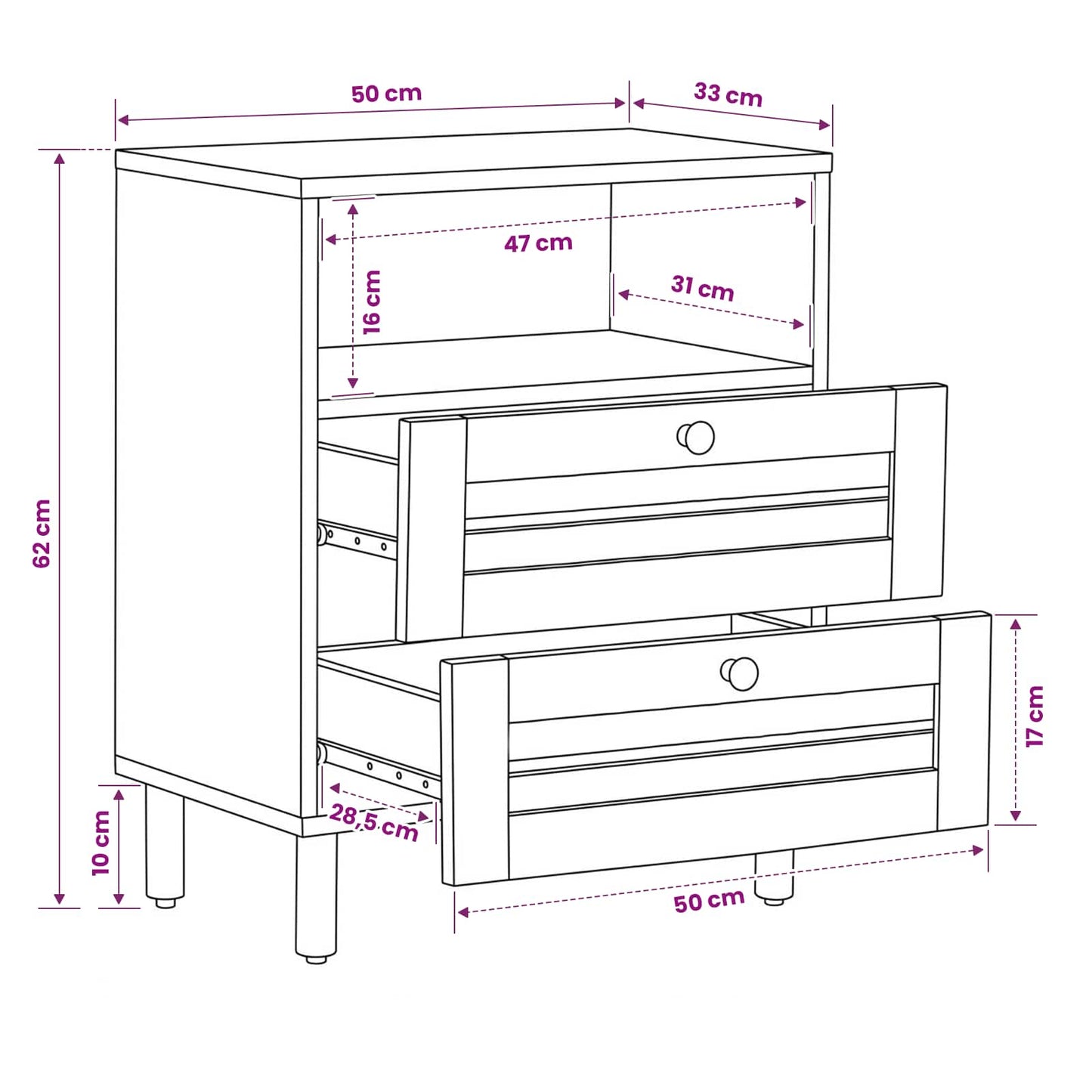vidaXL Bedside Table Brown and Black 50 x 33 x 60 cm Solid Mango Wood