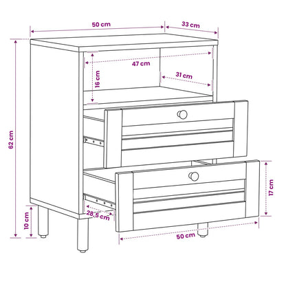 vidaXL Bedside Table Brown and Black 50 x 33 x 60 cm Solid Mango Wood