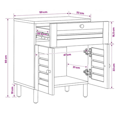 vidaXL Bedside Table Natural 50 x 33 x 60 cm Solid Mango Wood