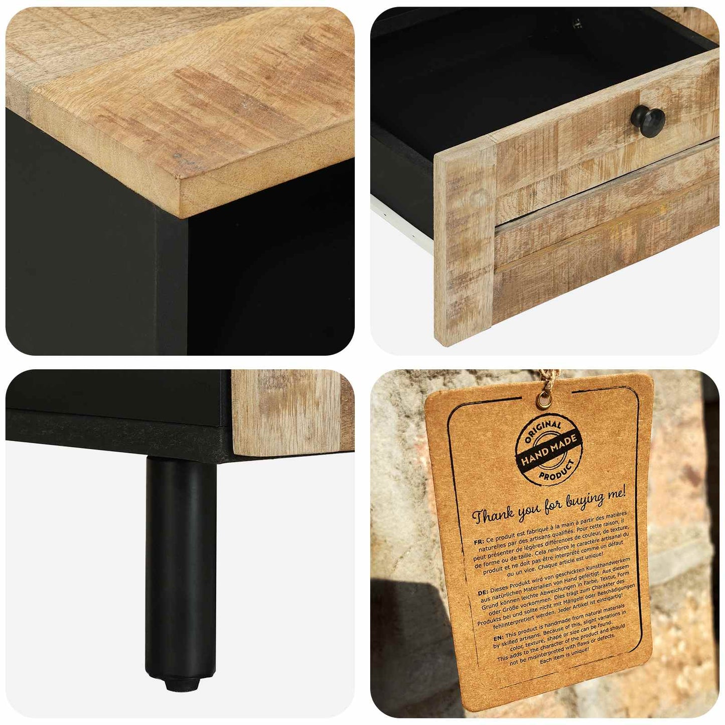 vidaXL Coffee Table Brown and Black 80 x 54 x 40 cm Solid Mango Wood