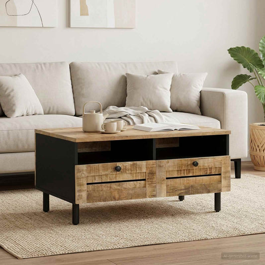 vidaXL Coffee Table Brown and Black 80 x 54 x 40 cm Solid Mango Wood