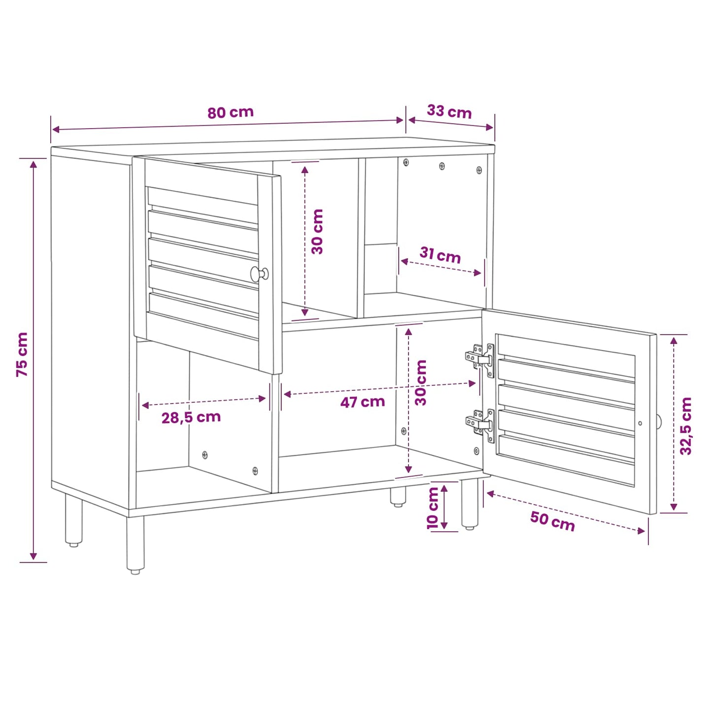 vidaXL Storage Cabinets Brown 80 x 33.5 x 75 cm Solid Mango Wood