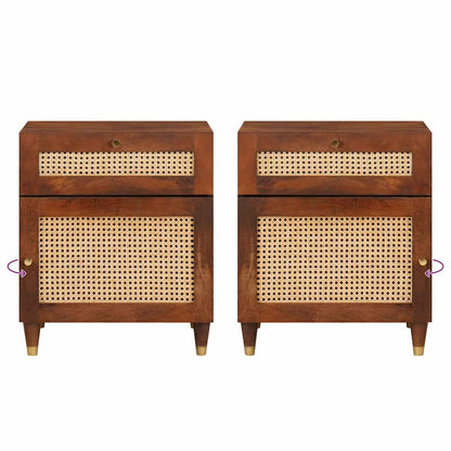 vidaXL Bedside Tables Brown 50 x 33 x 60 cm Cane and solid mango wood