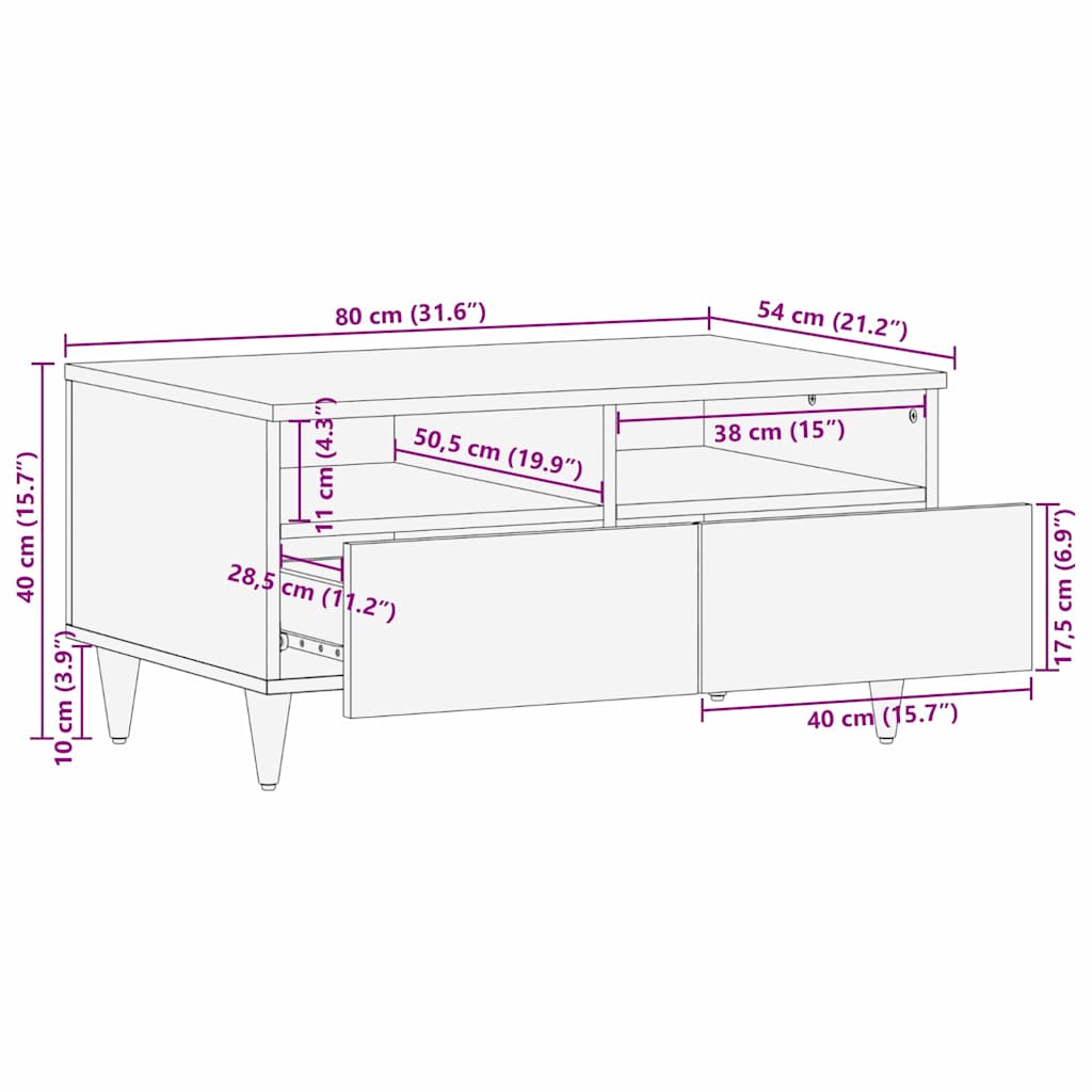 vidaXL Coffee Table with Drawer 80 x 54 x 40 cm Solid Mango Wood