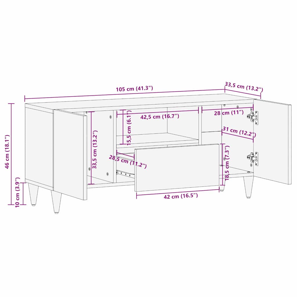 vidaXL TV Cabinet with Shelf Brown 105 x 33.5 x 46 cm Solid Mango Wood