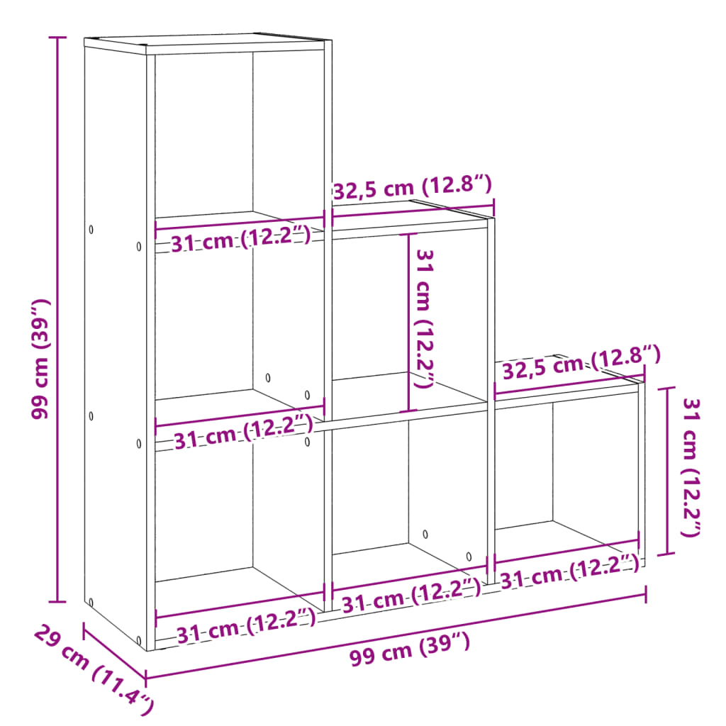 vidaXL Room Divider Bookcase 3-Tier Sonoma Oak 99x29x99 cm Engineered Wood