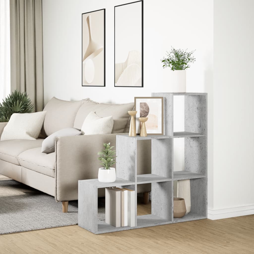 vidaXL Room Divider Bookcase 3-Tier Concrete Grey 99x29x99 cm Engineered Wood