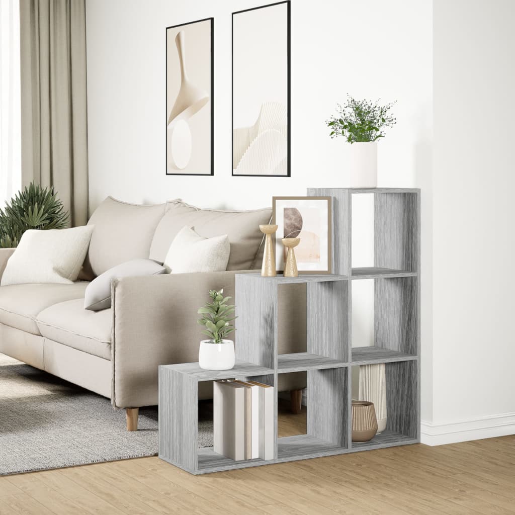 vidaXL Room Divider Bookcase 3-Tier Grey Sonoma 99x29x99 cm Engineered Wood
