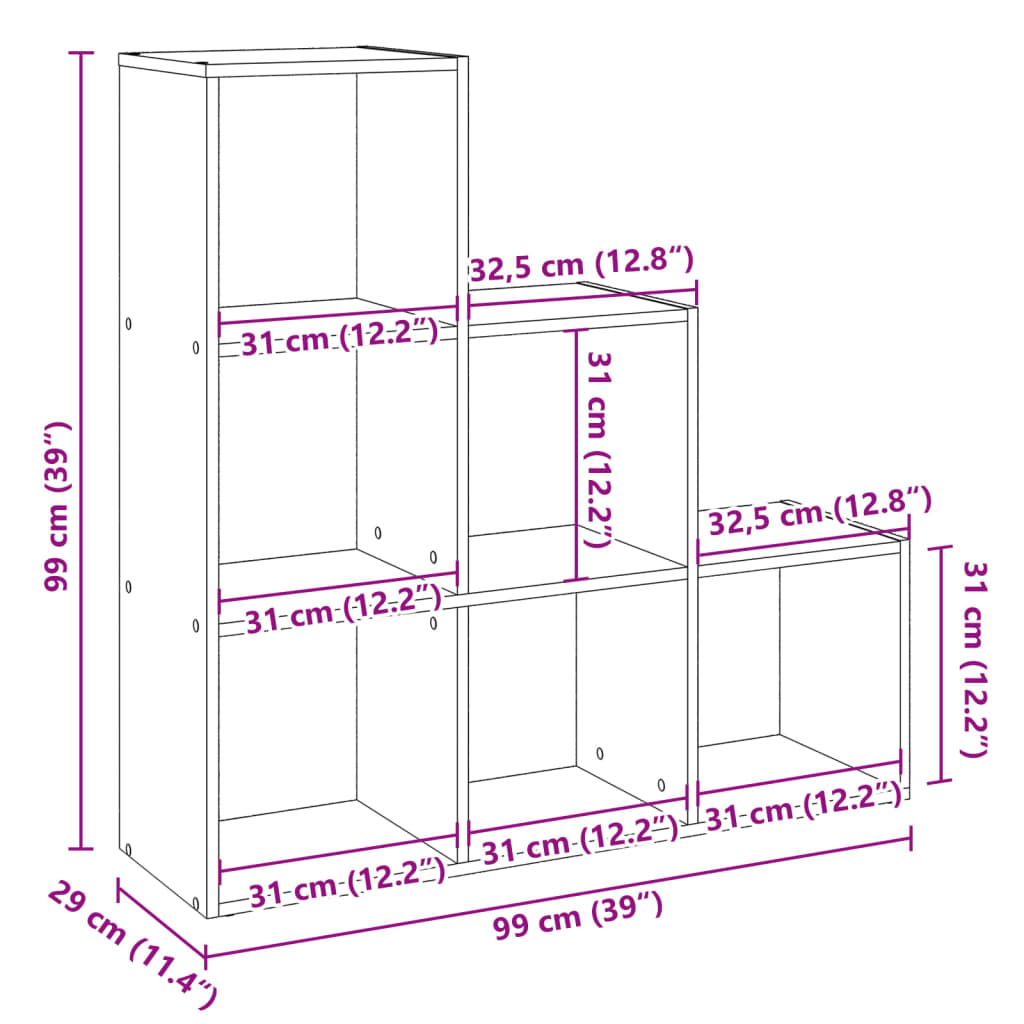 vidaXL Room Divider Bookcase 3-Tier Artisan Oak 99x29x99 cm Engineered Wood