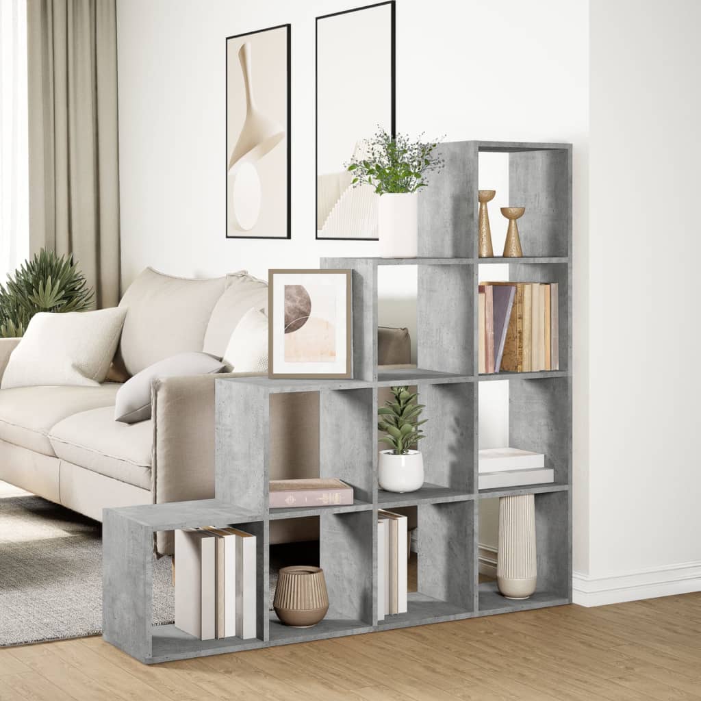 vidaXL Room Divider Bookcase 4-Tier Concrete Grey 131,5x29x131,5 cm Engineered Wood