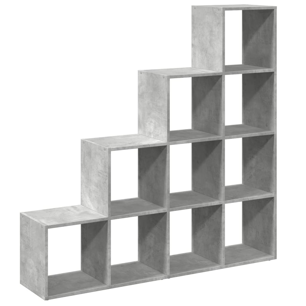 vidaXL Room Divider Bookcase 4-Tier Concrete Grey 131,5x29x131,5 cm Engineered Wood
