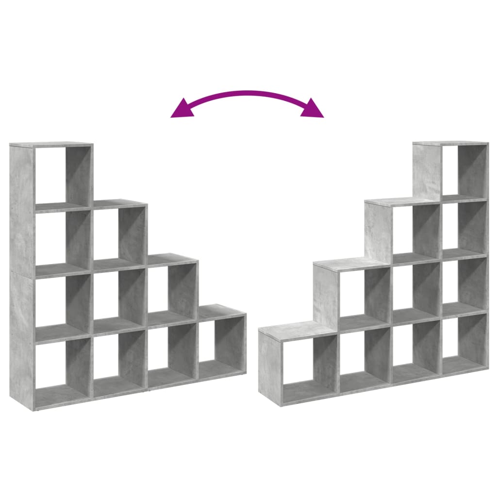 vidaXL Room Divider Bookcase 4-Tier Concrete Grey 131,5x29x131,5 cm Engineered Wood