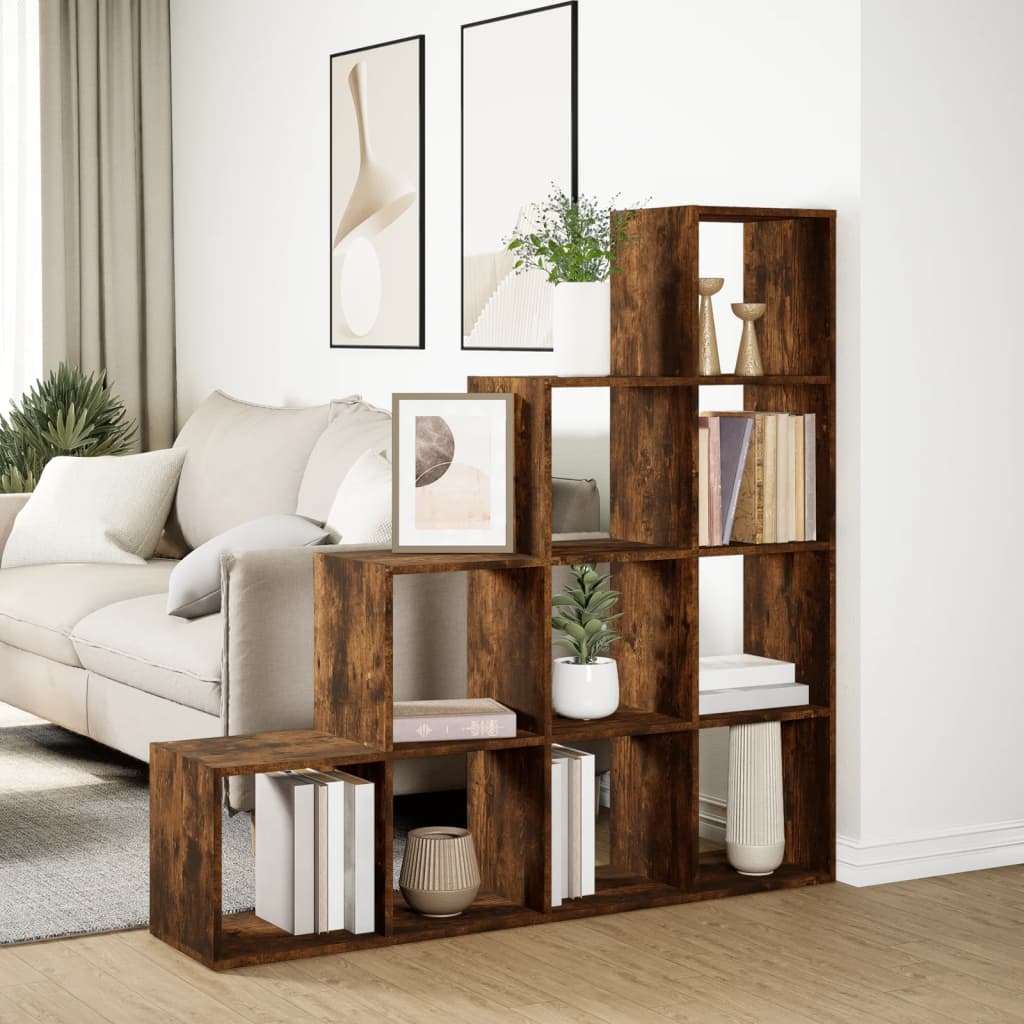 vidaXL Room Divider Bookcase 4-Tier Smoked Oak 131,5x29x131,5 cm Engineered Wood