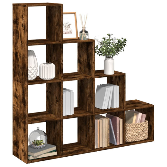 vidaXL Room Divider Bookcase 4-Tier Smoked Oak 131,5x29x131,5 cm Engineered Wood