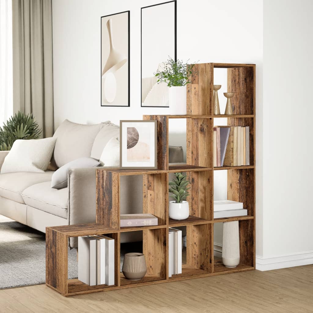 vidaXL Room Divider Bookcase 4-Tier Old Wood 131,5x29x131,5 cm Engineered Wood
