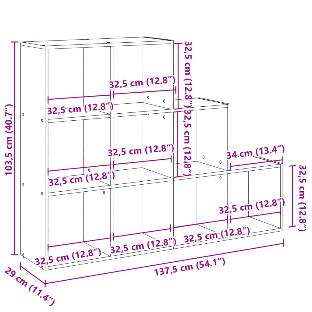 vidaXL Room Divider Bookcase 3-Tier Sonoma Oak 137,5x29x103,5 cm Engineered Wood