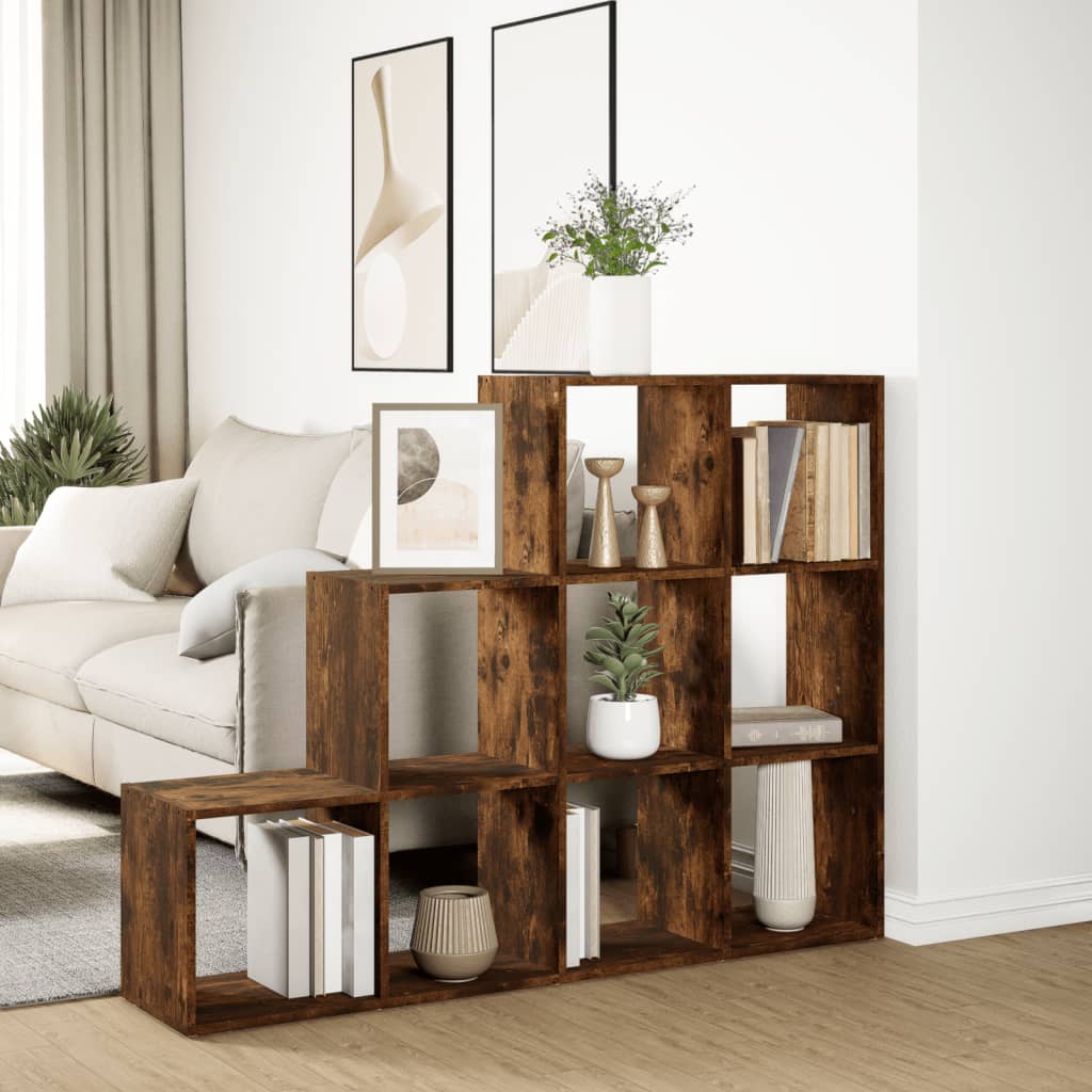 vidaXL Room Divider Bookcase 3-Tier Smoked Oak 137,5x29x103,5 cm Engineered Wood