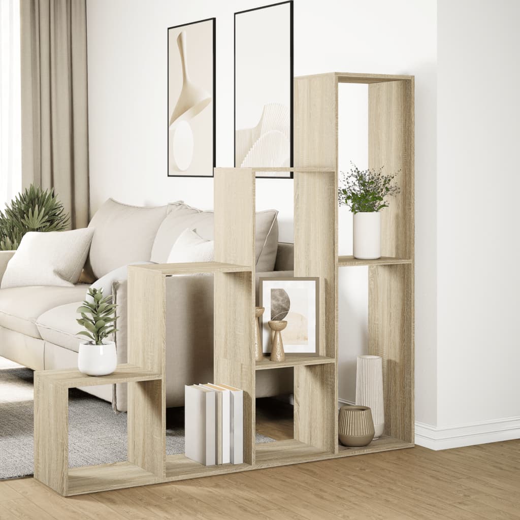 vidaXL Room Divider Bookcase 4-Tier Sonoma Oak 143,5x29x143,5 cm Engineered Wood