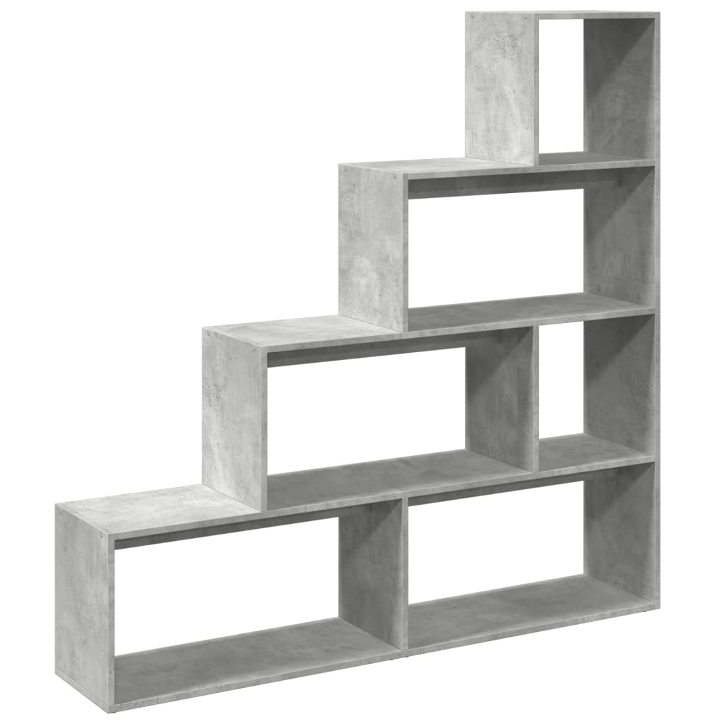 vidaXL Room Divider Bookcase 4-Tier Concrete Grey 143,5x29x143,5 cm Engineered Wood