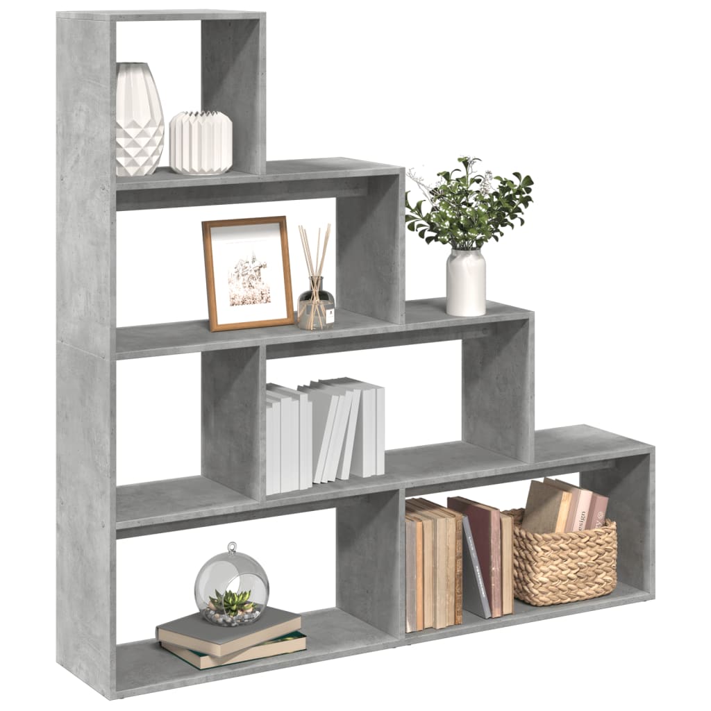 vidaXL Room Divider Bookcase 4-Tier Concrete Grey 143,5x29x143,5 cm Engineered Wood