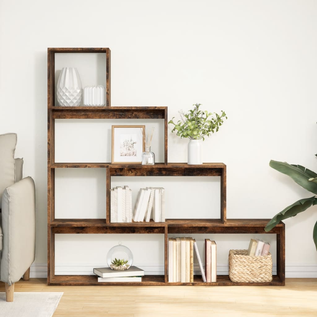 vidaXL Room Divider Bookcase 4-Tier Smoked Oak 143,5x29x143,5 cm Engineered Wood