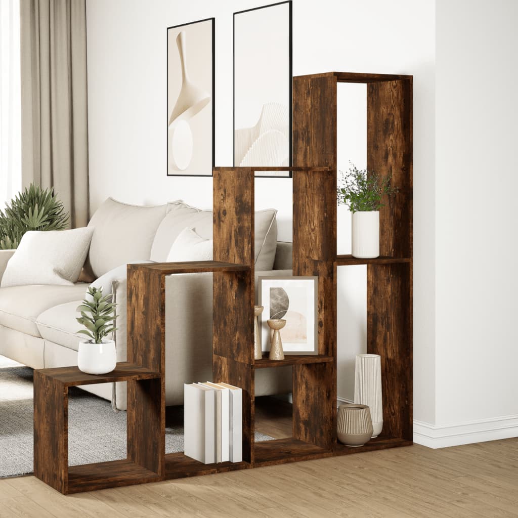 vidaXL Room Divider Bookcase 4-Tier Smoked Oak 143,5x29x143,5 cm Engineered Wood