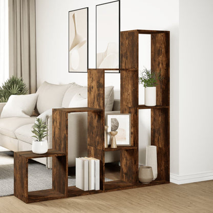vidaXL Room Divider Bookcase 4-Tier Smoked Oak 143,5x29x143,5 cm Engineered Wood