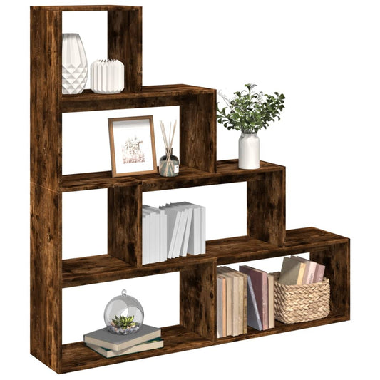 vidaXL Room Divider Bookcase 4-Tier Smoked Oak 143,5x29x143,5 cm Engineered Wood