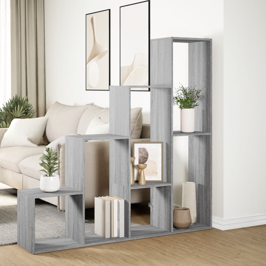 vidaXL Room Divider Bookcase 4-Tier Grey Sonoma 143,5x29x143,5 cm Engineered Wood