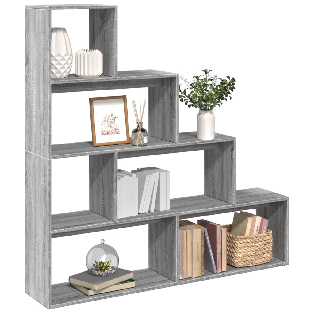 vidaXL Room Divider Bookcase 4-Tier Grey Sonoma 143,5x29x143,5 cm Engineered Wood