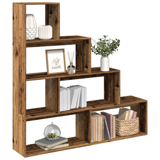 vidaXL Room Divider Bookcase 4-Tier Old Wood 143,5x29x143,5 cm Engineered Wood
