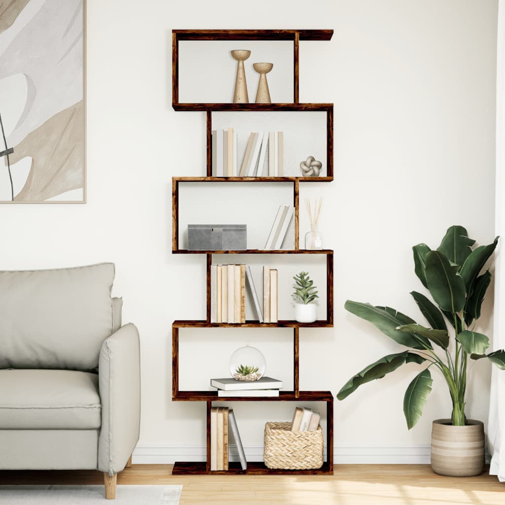 vidaXL Room Divider Bookcase 6-Tier Smoked Oak 70x24x193 cm Engineered Wood