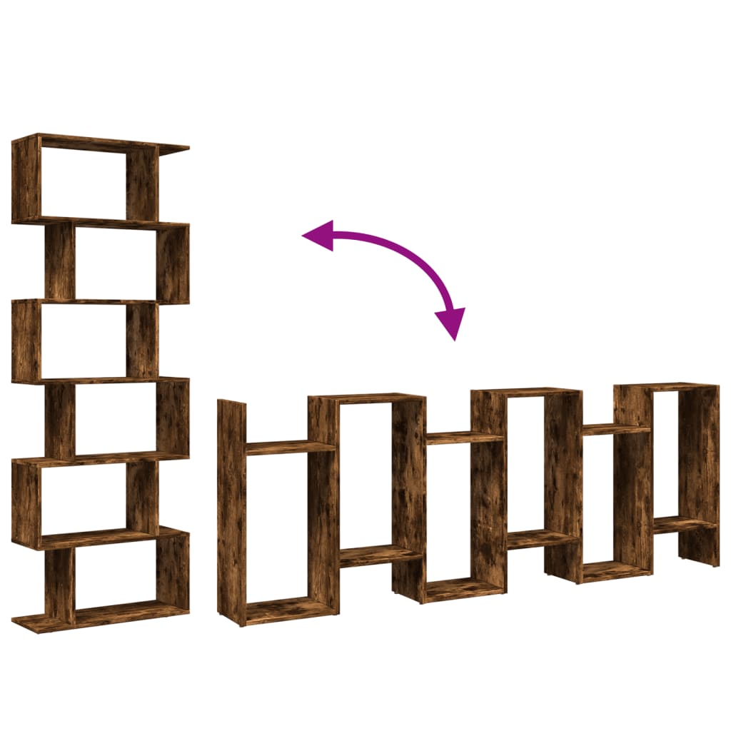 vidaXL Room Divider Bookcase 6-Tier Smoked Oak 70x24x193 cm Engineered Wood