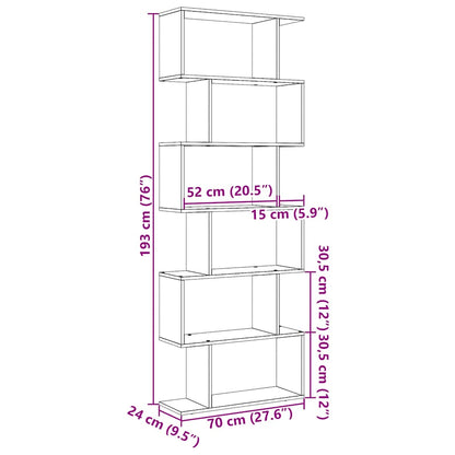 vidaXL Room Divider Bookcase 6-Tier Artisan Oak 70x24x193 cm Engineered Wood