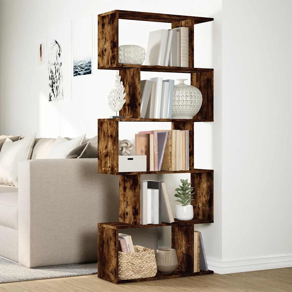 vidaXL Room Divider Bookcase 5-Tier Smoked Oak 70x24x161 cm Engineered Wood