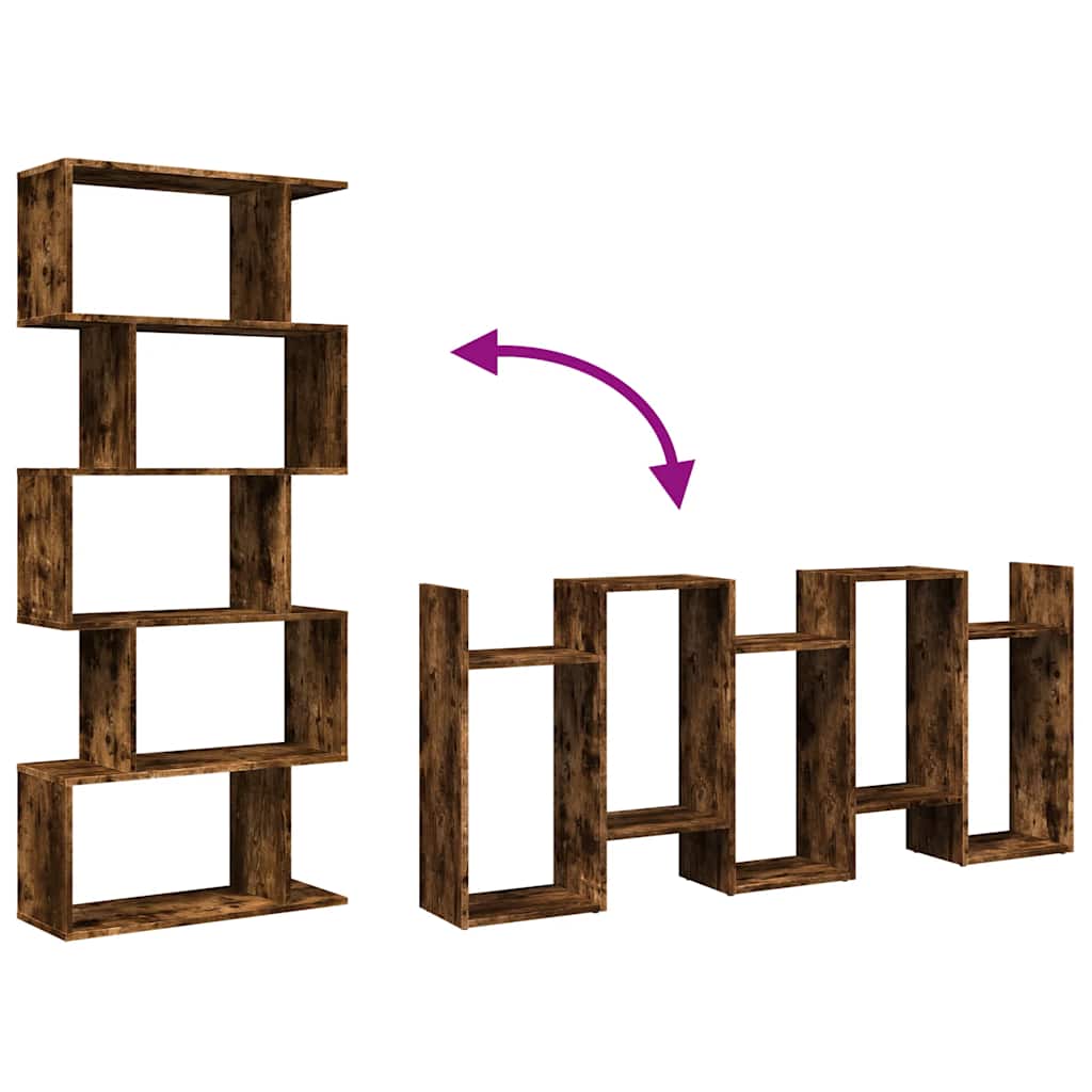 vidaXL Room Divider Bookcase 5-Tier Smoked Oak 70x24x161 cm Engineered Wood