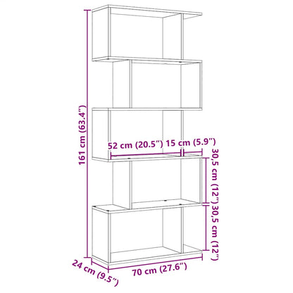 vidaXL Room Divider Bookcase 5-Tier Smoked Oak 70x24x161 cm Engineered Wood