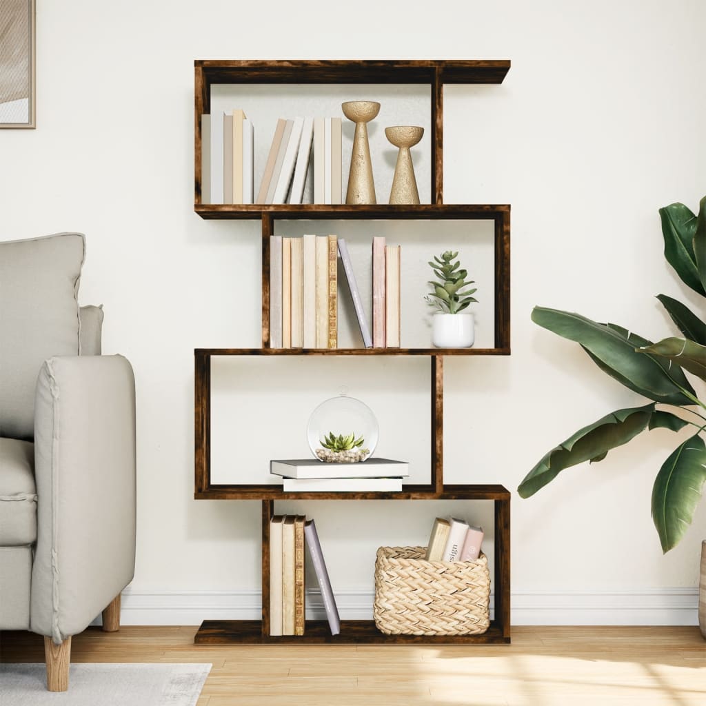 vidaXL Room Divider Bookcase 4-Tier Smoked Oak 70x24x129 cm Engineered Wood